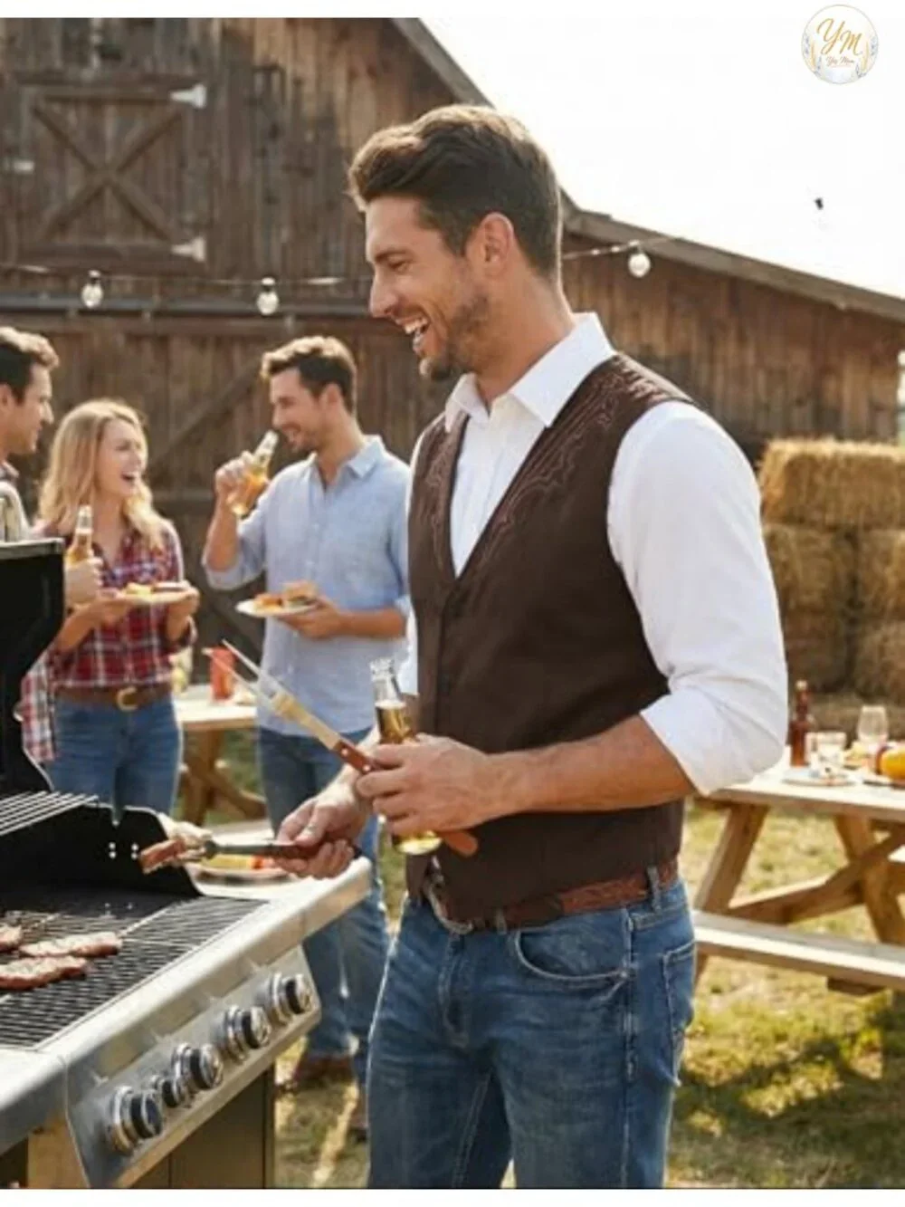 Men's Suede Leather Vest Cowboy Western Waistcoat Slim Fit Suit Vest